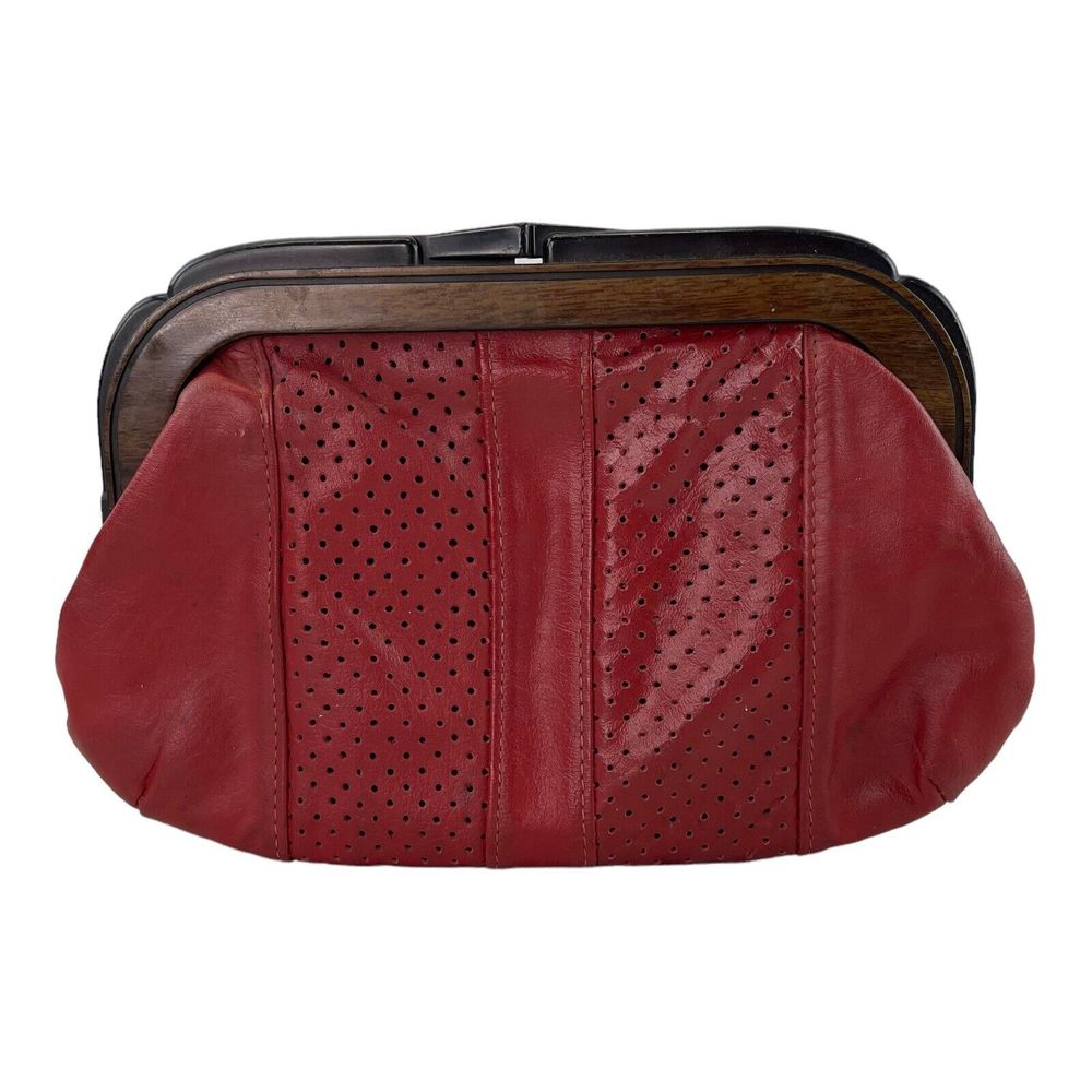 Leather Blood Red Clutch Clasp Bag Purse 60’-70’s Boho Vintage Retro